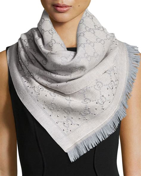 gucci grey jacquard scarf|More.